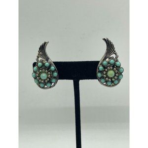 Vintage Silver Tone Southwestern Turquoise Color Bead Screwback Earrings